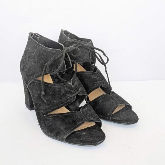 Franco Sarto Black Suede Lace Up Heel Sandals 8.5 - Picture 1 of 8